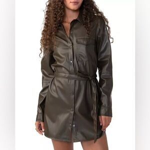 Anthropologie Sanctuary Brown Faux Leather Shirt Dress Size XS